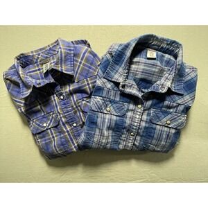 Stio Women Pearl Snaps Western Style Long Sleeve Shirt SZ M Blue Plaid Lot Of 2